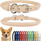 CollarDirect Rolled Leather Dog Collar, Soft Padded Round Puppy Collar, Handmade Genuine Leather Collar Dog Small Large Cat Collars 13 Colors (13-16 Inch, Beige Textured)