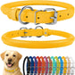 CollarDirect Rolled Leather Dog Collar, Soft Padded Round Puppy Collar, Handmade Genuine Leather Collar Dog Small Large Cat Collars 13 Colors (18-22 Inch, Yellow Textured)