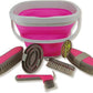 Collapsible Grooming Kit 10 Liter Bucket and 5 Grooming Tools by Southwestern Equine (Pink)
