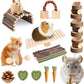 18 PCS Hamster Chew Toys Set, Natural Apple Wood Guinea Pig Toys, Hamster Cage Accessories Include Bridge, Seesaw, Carrot, Timothy Straw Stick Dental Care for Rat Gerbil Chinchilla Rabbits