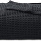 Bedsure 100% Cotton Blanket Twin XL Size for College Dorm - Breathable and Soft, Waffle Weave Twin Blanket for Summer, Dorm Room Essentials, Black, 66x90 inches