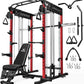 M21 Smith Machine, Multi-Function Power Cage with Dual Pulley Cable Crossover System, 2000LBS All-in-One Squat Rack with Smith Bar and Attachments