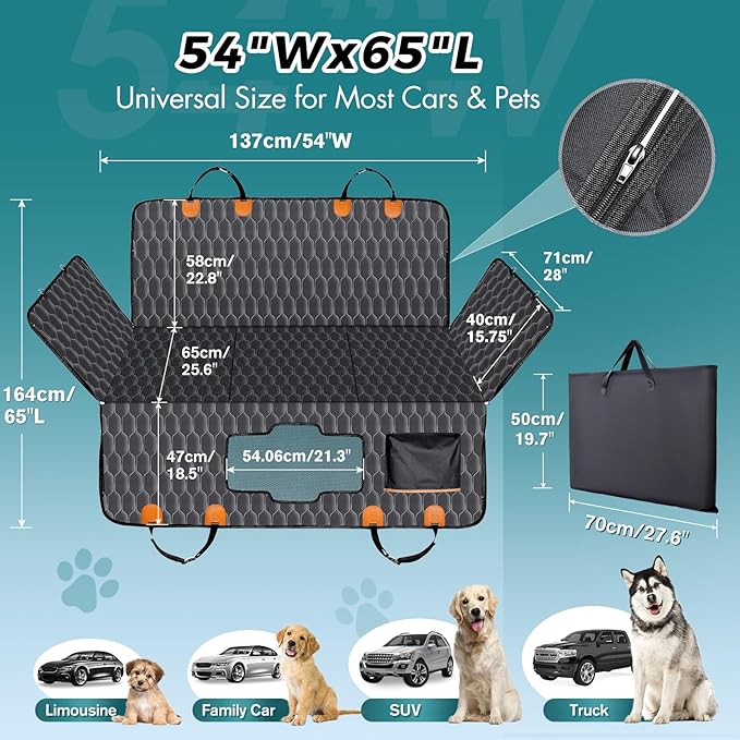 Back Seat Extender for Dogs-Supports 400lb,Hard Bottom Dog Car Seat Cover for Back Seat -Detachable,Scratch Proof Nonslip,Dog Hammock for Car,Truck with Anti-Slip Dispensing