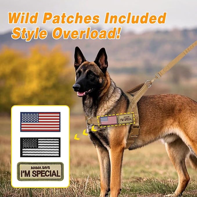 Forestpaw No Pull Dog Harness - Soft Flannel Padded Tactical Dog Vest Harness with Quick Release Buckle, Adjustable Reflective Pet Harness for Medium Dogs Walking Training,Brown M
