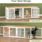 78 Inch Double Dog Crate Furniture, Heavy Duty Extra Large Cage Furniture with Divider for 2 Dogs, Decorative Wooden Kennel Furniture Indoor, Pet House for Large and Medium Dogs, White