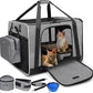 Petskd Extra Large Cat Carrier with Litter Box 24"x17"x17" for Medium Large Cat or 2 Small Cats, Collapsible Soft Sided Pet Carrier for Car Travel with Lockable Safety Zippers(Grey)