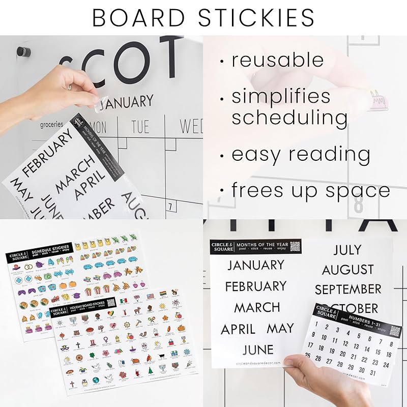 Personalized Clear Acrylic Calendar for Wall, Calendar Whiteboard for Wall, Dry Erase Wall Calendar, Wall Calendar Organizer System for Home (Block, White, 38"W x 26"H)