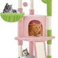 Yaheetech Cactus Cat Tree, 42in Cat Tower for Indoor Cats, Multi Level Kitten Condo Scratching Post, Pet Activity Center Furniture w/Ball, Plush Perch, Platform, Basket, Pink/Green