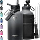 64 oz Insulated Water Bottle,Half Gallon Water Flask Stainless Steel Vacuum, Cold for 48 Hrs,BPA-Free & Leakproof -with Paracord Handle, Strap,Straw Spout Lids,Large Jug for Gym,Grey