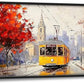 Large Cityscape Wall Art for Living Room, Framed Oversized Urban Tram Wall Decor Tree Landscape Canvas Painting Modern Artwork for Living Room Bathroom Bedroom Office Dining Room 60"x30"