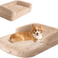 EHEYCIGA Foldable XL Dog Bed, Faux Fur Fluffy Pet Couch Bed for Large Dogs, Orthopedic Calming Memory Foam Big Pet Bed, Washable Soft Pet Sofa Bed with Non-Slip Bottom, Camel, 46"x34"x6.5"