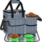 Dog Travel Bag for Camping - Pet Travel Accessories with 2 Collapsible Bowls, 2 Food Containers & Waterproof Feeding Mat - Portable Dog Carrier, Stripe (Small)