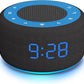 Buffbee Sound Machine & Alarm Clock 2-in-1, 0-100% Clock Face Brightness, Bottom Colored Light, Sleep Timer, Precise 30-Level Volume Control White Noise Machines