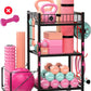 3-Tier Home Gym Storage Rack, Adjustable Yoga Mat Storage Rack, 250LBS Metal Workout Equipment Storage Cart with Large Basket & Lockable Wheels for Mats, Bands, Foam Rollers, Yoga Block