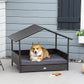 PawHut Wicker Dog House Outdoor with Canopy, Rattan Dog Bed with Water-Resistant Cushion, Raised Dog Bed for Small, Medium Dogs up to 66 lbs, 19.75" in Length, Brown Wicker, Gray Cushion