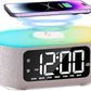 JALL Fabric Alarm Clock for Bedroom, with Big Led Screen Display, Bluetooth Stereo Sound Speaker, FM Radio, Fast Wireless Charging, USB Charging Port, Nightlight, White Noise, Ideal for Gift, Pink