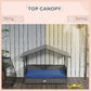 PawHut Wicker Dog House Outdoor with Canopy, Rattan Dog Bed with Water-Resistant Cushion, Raised Dog Bed for Small, Medium Dogs up to 66 lbs, 19.75" in Length, Gray Wicker, Dark Blue Cushion