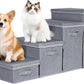 Dog Stairs with Storage, Folding Pet Steps with Zip for Small Dogs and Cats, 4-Step Pet Stairs with Pet House for High Bed, Couch and Car Ramp (Gray, 4 Steps with Condo)