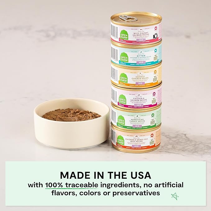 Open Farm Canned Cat Food, Paté for Complete & Balanced Nutrition, Grain-Free and Legume-Free Wet Cat Food, Homestead Turkey Recipe, 5.3oz Cans (Case of 12)