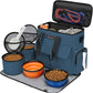 Modoker Dog Travel Bag, Weekend Pet Travel Set for Dog and Cat, Airline Approved Tote Organizer with Multi-Function Pockets, 2 Food Storage Containers, 2 Collapsible Bowls, 1 Feeding Mat (Blue)