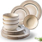 GBHOME Ceramic Dinnerware Sets,12 pcs Embossed Elegant Stoneware Plates and Bowls Sets, Housewarming Wedding Gift | Dishwasher & Microwave Safe | Dishes Set Service for 4