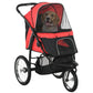 PawHut 3 Wheels Pet Stroller for Small and Medium Dogs, Foldable Cat Stroller Jogger with Adjustable Canopy, Safety Tether, Cushion, Storage Basket, Red