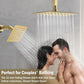12 Inch Rain Shower System, Brushed Gold Shower Faucet Set with Push Button Diverter, 6 Inch Wall Mounted 3-Functions Bathroom Shower Systems with Dual-Function Handheld