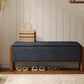 Modern Storage Benches with Walnut Wood Legs, 47'' Ottoman Bench with 20 Gallons Storage Space for Bedroom End of Bed, Fabric Upholstered Entryway Bench with Seating for Livingroom, Blue