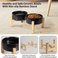 Elevated Ceramic Dog Bowl Set - Raised Feeding Bowls with Non-Slip Bamboo Stand - Small Pet Dishes for Food and Water - Ideal for Cats and Puppies - 16.23 OZ - 2 Cups - 480 ML