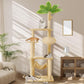 55 Inch Large Cat Tree Tower for Indoor Cats with Hammock Green Leaves Sisal Scratching Post, Plush Hang Ball Play Furniture for Kittens & Adult Cats, New Beige