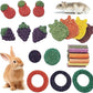Fhiny 27 PCS Natural Bunny Chew Toys Molar Rabbit Toys Contain Timothy Grass Pumpkin Beets Purple Potatoes Carrot Hamster Treats for Chinchillas Guinea Pigs Mice Gerbils Teeth Grinding