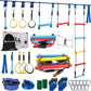 Ninja Warrior Obstacle Course for Kids, 2×56ft Slackline Kit with 8 Ninja Accessories - Monkey Bar, Rope Ladder, Gymnastic Ring, Arm Trainer and Monkey Fist
