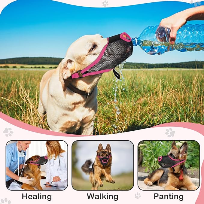 Dog Muzzle, Soft Air Mesh Muzzle for Small Medium Large Dogs Anti Biting Barking Chewing Scavenging, Breathable Adjustable Loop Pets Muzzle with Front Opening Design Allows Panting Drinking (Pink,XL)