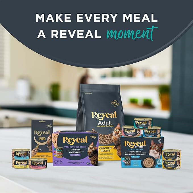 Reveal Natural Wet Cat Food, 24 Count, Grain Free, Limited Ingredient Canned Food for Cats, Tuna Fillet with Shrimp in Broth, 2.47 oz Cans