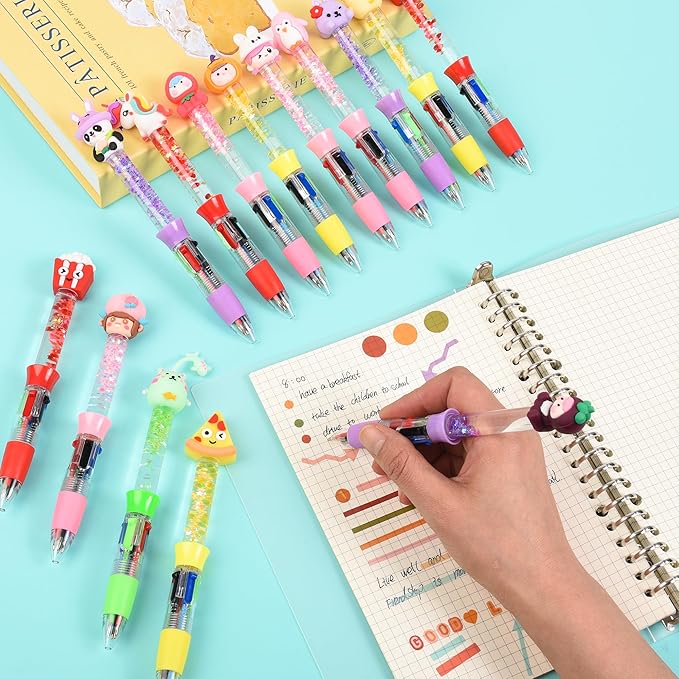 LiYiQ 24PCS Multicolor Pen in One Fun 4-in-1 Cute Pens Bulk Kawaii Cool Ballpoint Pens for Kids Fun Gifts