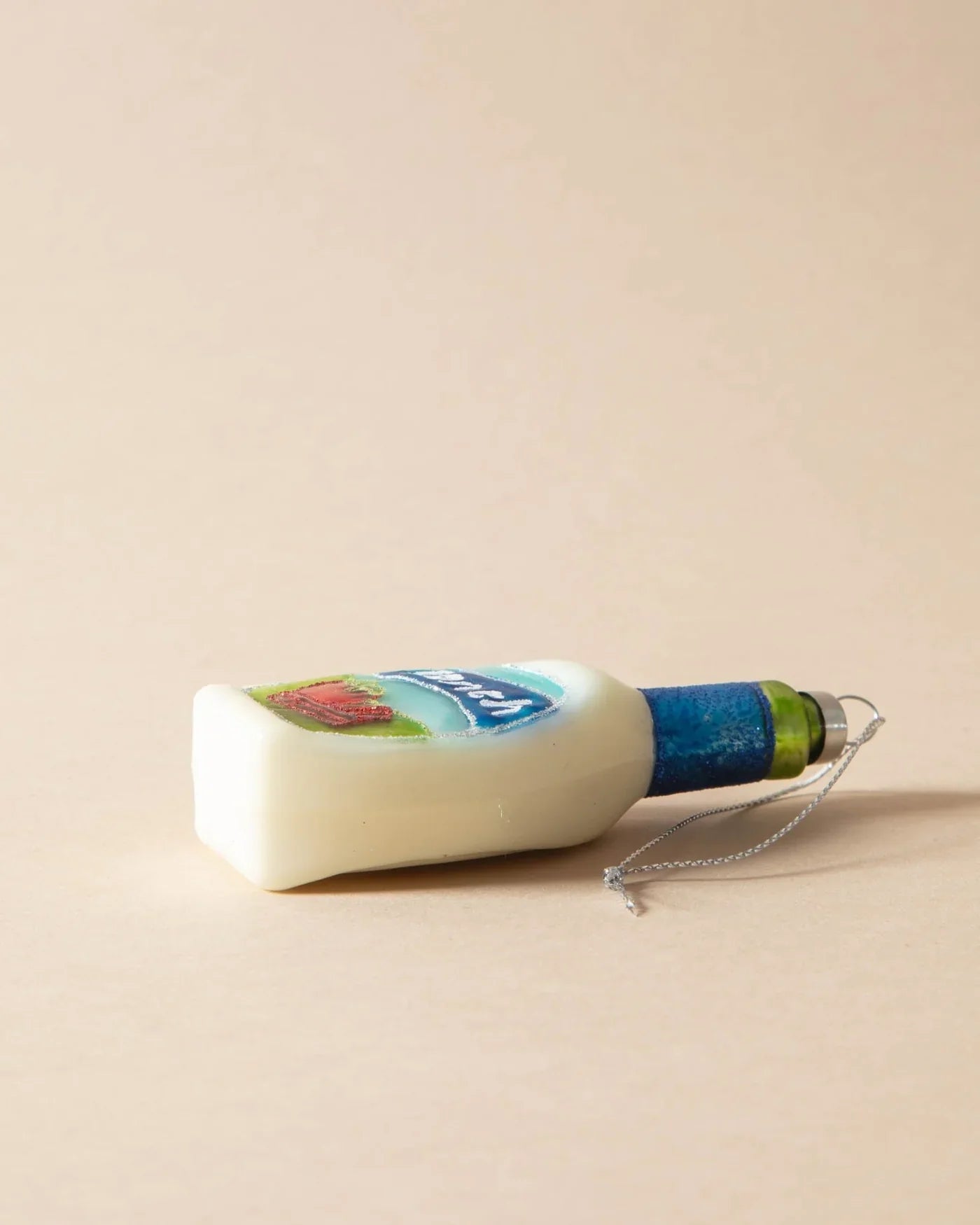 Hand-Painted Glass Ranch Dressing Bottle Ornament with Glitter