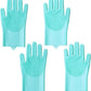 Pet Grooming Gloves，Heat-Resistant Silicone Gloves with High-Density Teeth for Enhanced Massaging and Bathing of Dogs and Cats (Green, 2 Pair)