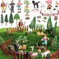 27 Pcs Farm Toys Set, 3 Little Farmer Figurines 9 Plastic Animals Figurines 10 Feed Food Fence Playset 4 Model Trees 1 Moss Mat Animal Farm Toys for Educational School Project Gift