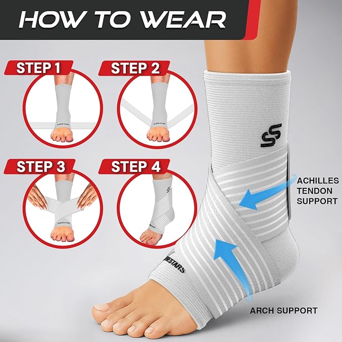 Sleeve Stars Ankle Brace for Women & Men, Ankle Wrap for Sprain, Compression Sleeve for Plantar Fasciitis Relief, Easy Customizable Support: w/ Removable Strap (Pair/M:10"-12"/White)