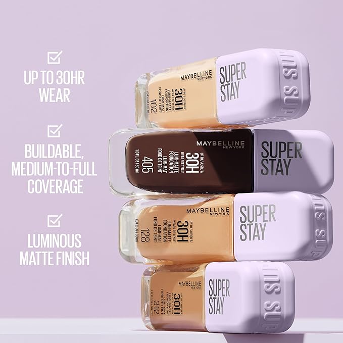 Maybelline Super Stay Lumi-Matte Foundation, Lightweight and Buildable Full Coverage Foundation Makeup For Up To 30HR Wear, 355, 1 Count