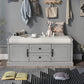 Shoe Storage Bench with 2 Drawers and 2 Cabinets, Pine Wood Shoe Bench with Removable Cushion for Living Room, Entryway 42.5" L x 15.9" W x 17.5" H (Gray Wash)