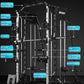 Smith Machine, Power Cage Squat Rack with Cable Crossover, Dual Pulley System, Pull-Up Bar, Home Gym Workout Equipment with Attachments for Strength Training and Weightlifting