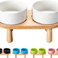 Ceramic Elevated Dog Bowls, Pet Food and Water Bowl Set for Small Dogs and Cats, 1.7 Cups Elevated Cat Bowls with Wood Stand, 14OZ, White