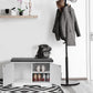 2-Tier Storage Bench, Shoe Bench with Padded Seat Cushion, Entryway Bench with 2 Barn Doors, Adjustable Shelf, 13.8" D x 27.6" W x 17.7" H, for Entryway, Living Room, Bedroom, White