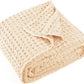 Carriediosa 100% Cotton Waffle Weave Blanket 400GSM Breathable Thermal Blankets for Bed Couch Sofa Soft and Cozy Throws for All Season Home Decor, 50"X 60" Light Yellow