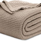 Bedsure 100% Cotton Blanket Queen Size for Bed - Breathable and Soft, Waffle Weave Blanket for Summer, Thick Cozy Fall Blankets for Women Gift, Taupe, 90x90 Inches
