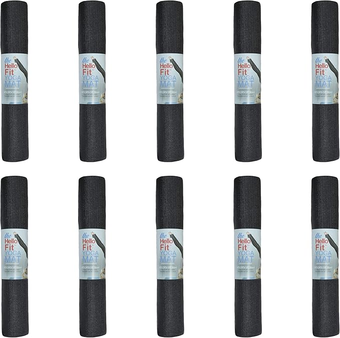 Hello Fit 10-Pack Yoga Mat, 68" x 24" Non Slip Exercise Mat, 4mm Thick Gym Mat for Fitness and Stretching, Bulk Non Toxic Yoga Mats for Schools and Studios