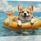 Ocean Funny Corgi Dog Pictures Wall Art, Bathroom Cute Dog Wall Decor Sea Coastal Framed Painting Beach Canvas Artwork for Bathroom Bedroom Living Room Decorations 24"L x 16"W