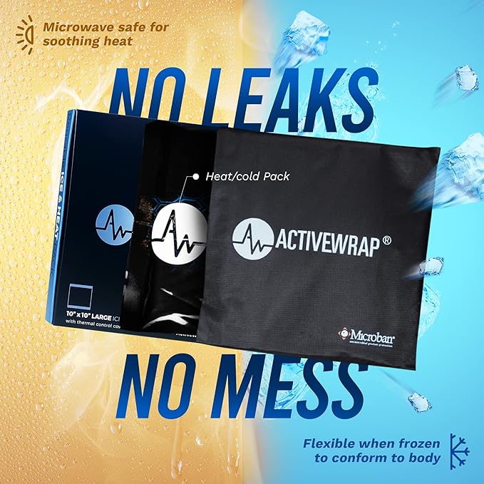 Ice Pack for Injuries Reusable, Hot Cold Packs for Pain Relief, First Aid & Injury Recovery. Individual Pack Cover Included for use in ActiveWrap Hip, Knee or Back Ice Wraps Lg, 10 x 10 inches