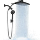 Veken Wide Rain Shower Head with 6 Modes Handheld Water Spray，High Pressure Showerhead Combo with Arm for Bathroom Accessories，Home Decor Adjustable Dual Shower with Anti-Clog Nozzles，Matte Black